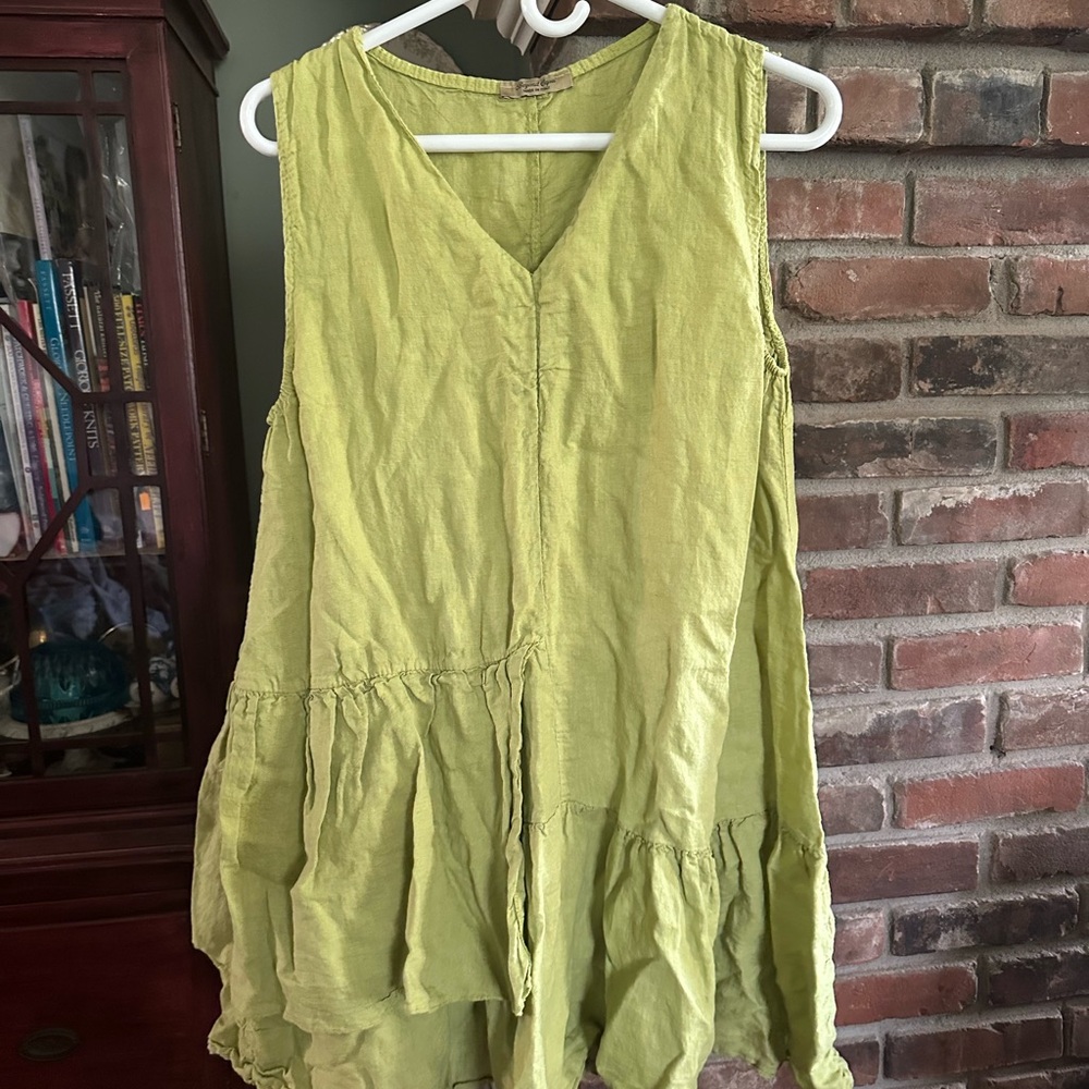 Beyond Capri, made in Italy, Chartreuse Sleeveless Linen Tunic Top, one size